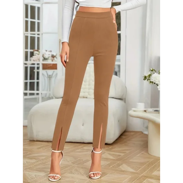 Kadın önden Yırtmaçlı Yüksek Bel Ithal Krep Pantolon