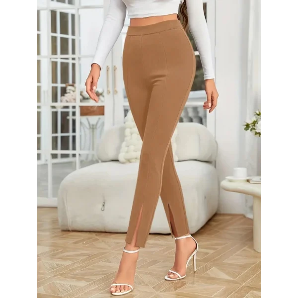 Kadın önden Yırtmaçlı Yüksek Bel Ithal Krep Pantolon