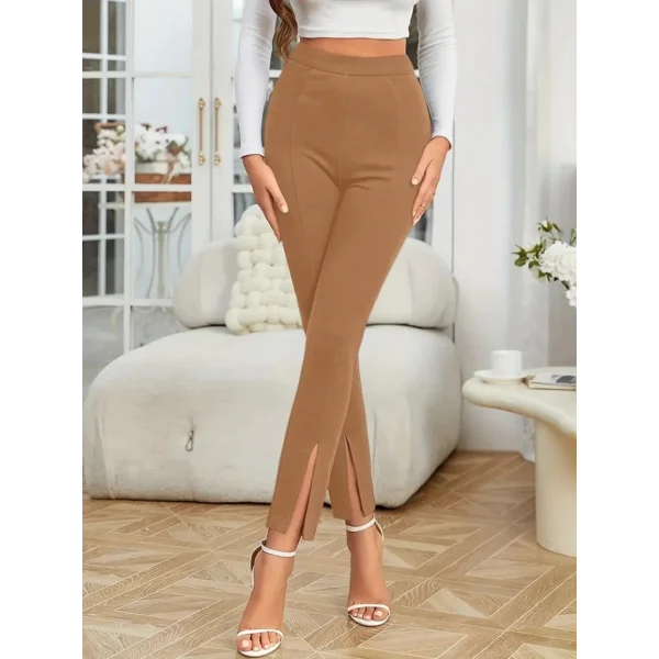 Kadın önden Yırtmaçlı Yüksek Bel Ithal Krep Pantolon
