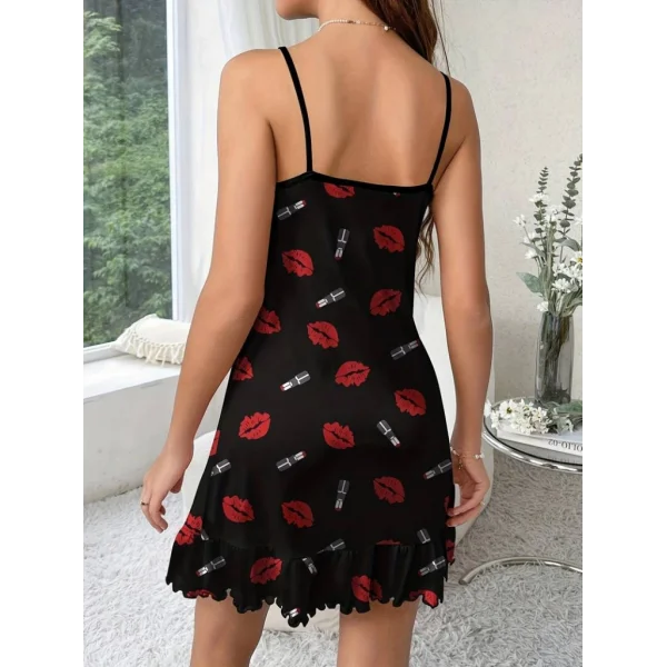 Kadın öpücük Baskılı Askılı Gecelik Süprem Elbise