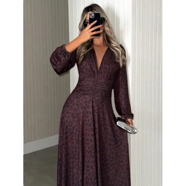 Kadın Örme Krep Bel Detay Kol Büzmelı Maxi Boy Elbise