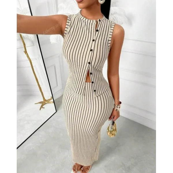Kadın Ottoman Kumaş çizgili Gömlek Ve Etek Ikili Takım