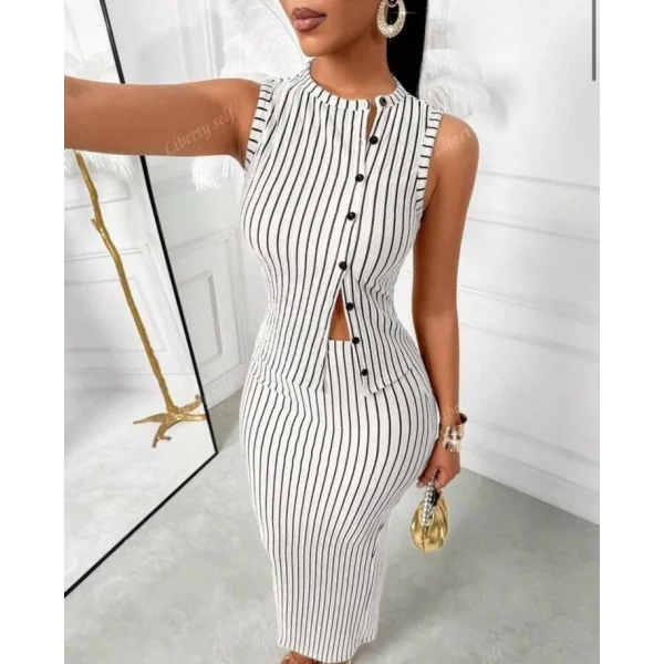 Kadın Ottoman Kumaş çizgili Gömlek Ve Etek Ikili Takım