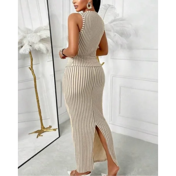 Kadın Ottoman Kumaş çizgili Gömlek Ve Etek Ikili Takım