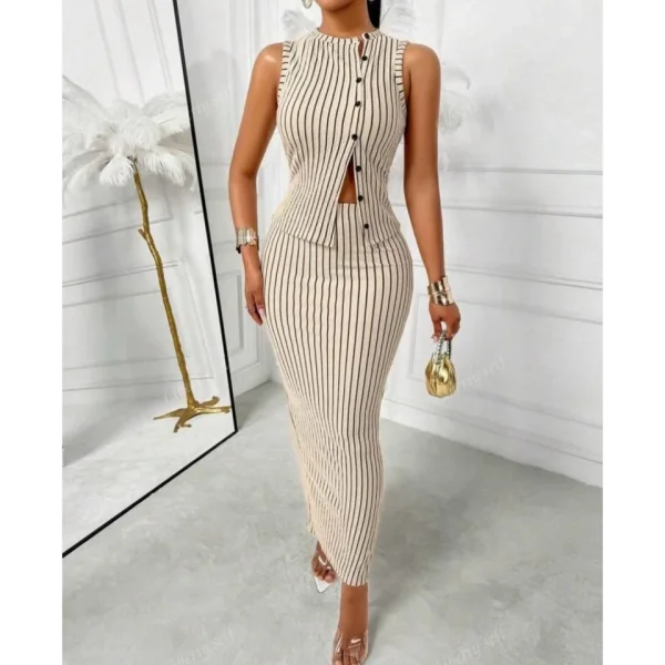 Kadın Ottoman Kumaş çizgili Gömlek Ve Etek Ikili Takım