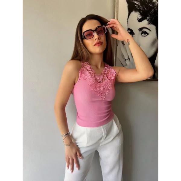 Kadın Ottoman Kumaş Dantel Detaylı Bluz