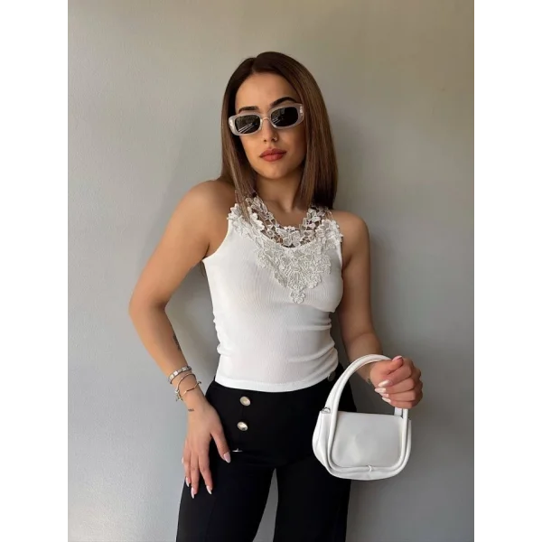 Kadın Ottoman Kumaş Dantel Detaylı Bluz