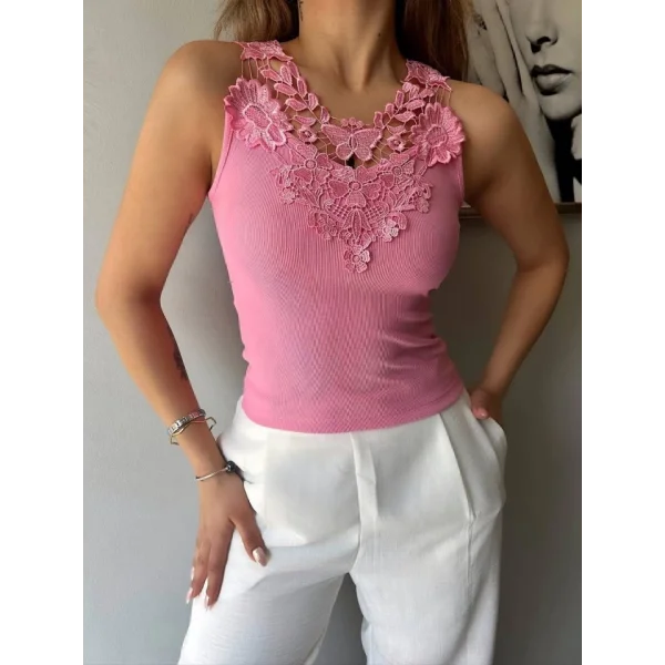 Kadın Ottoman Kumaş Dantel Detaylı Bluz