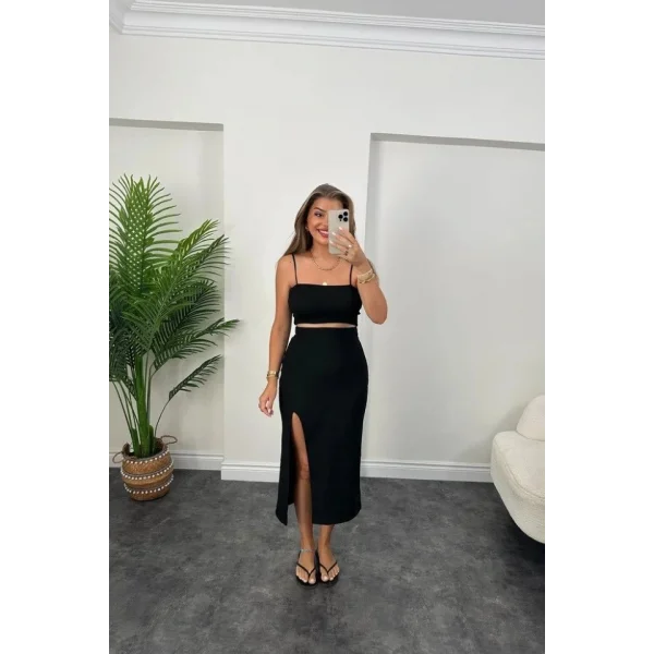 Kadın Ottoman Kumaş Likralı Midi Boy Kalem Etek Siyah