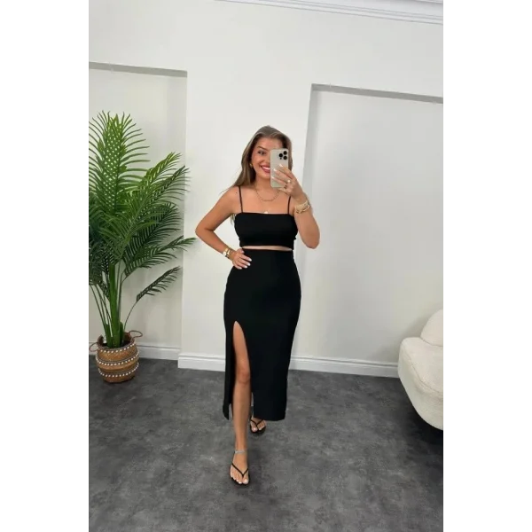 Kadın Ottoman Kumaş Likralı Midi Boy Kalem Etek Siyah