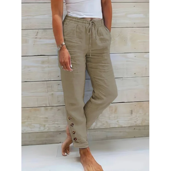 Kadın Paçası Güpür Detay Beli Lastikli Keten Pantolon
