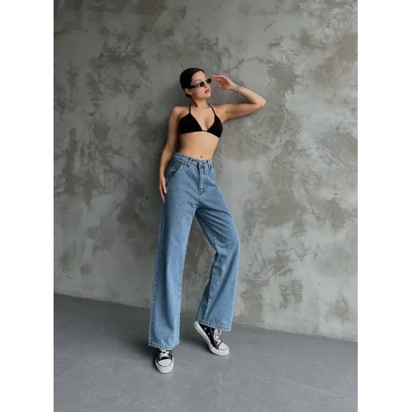 Kadın Palazzo Jeans Pantolon - Mavi