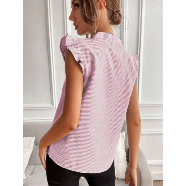 Kadın Pamuk Polyester Kumaş V Yaka Omuzu Fırfırlı Bluz