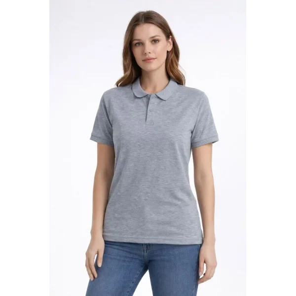 Kadın Pike Kumaş Düğmeli Yaka Regular Rahat Günlük Kısa kol Tişört T-shirt - Gri