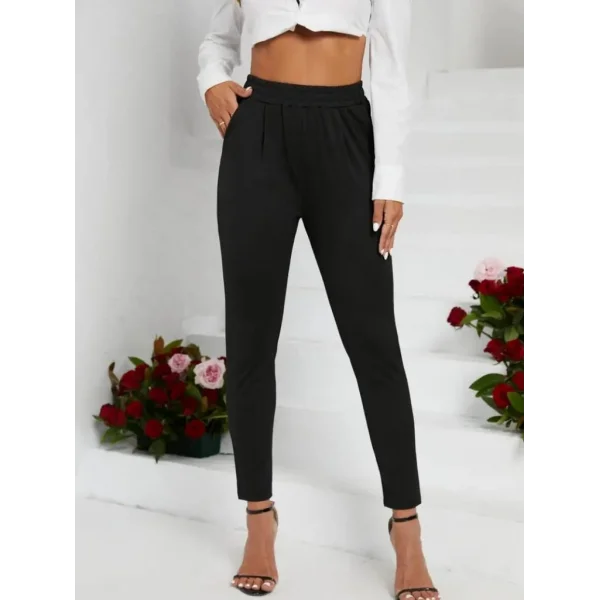 Kadın Pile Detay Beli Lastikli Günlük Slim Fit Viskon Iki Iplik Pantolon