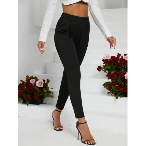 Kadın Pile Detay Beli Lastikli Günlük Slim Fit Viskon Iki Iplik Pantolon