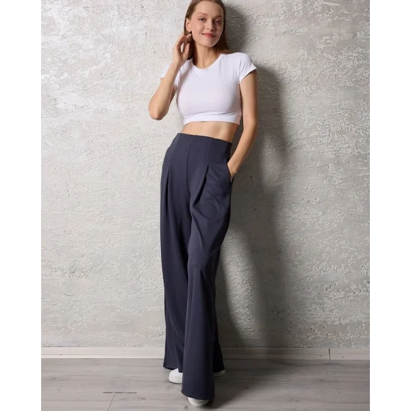 Kadın Pileli Gizli Cep Detay Salaş Pantolon