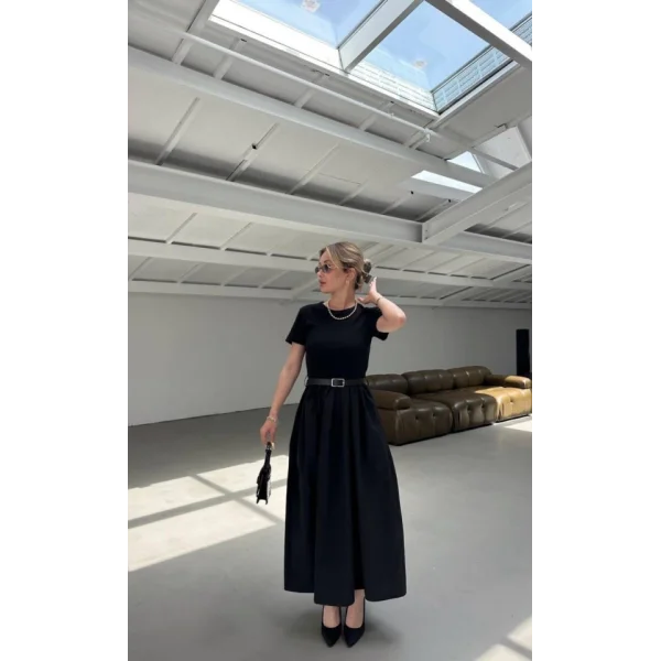 Kadın Poplin Kumaş Cepli Maxi Boy Elbise