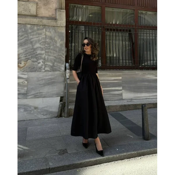 Kadın Poplin Kumaş Cepli Maxi Boy Elbise