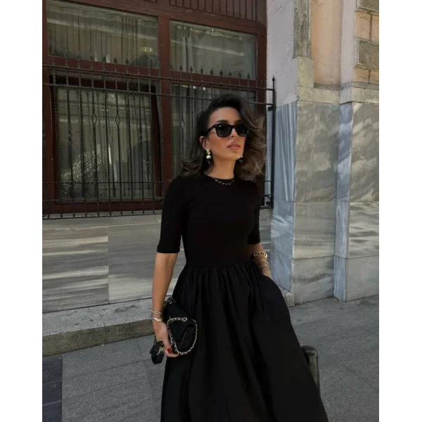 Kadın Poplin Kumaş Cepli Maxi Boy Elbise