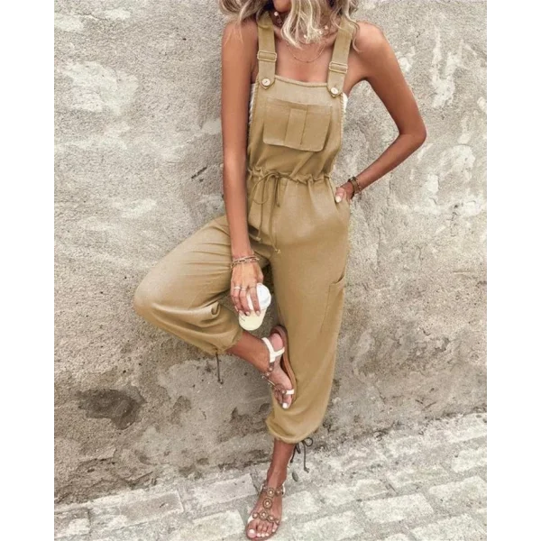 Kadın Poplin Kumaş Likralı Askılı Tulum