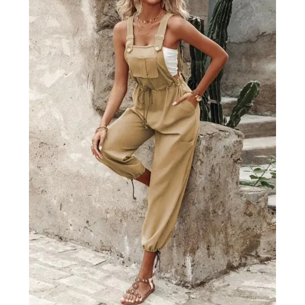 Kadın Poplin Kumaş Likralı Askılı Tulum