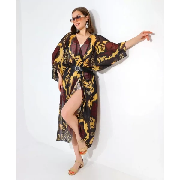 Kadın Rahat Kesim Şifon Kimono - Kahve