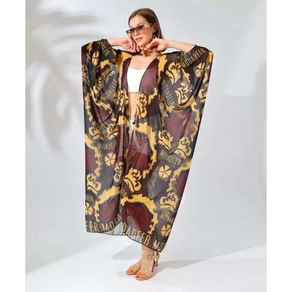 Kadın Rahat Kesim Şifon Kimono - Kahve