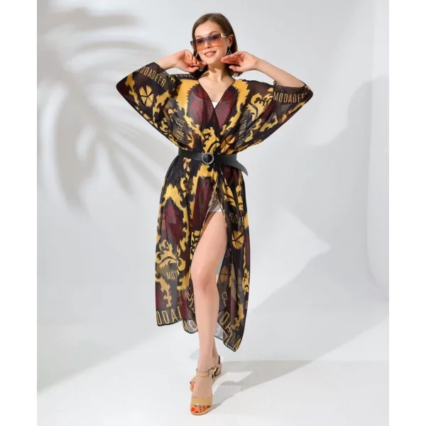 Kadın Rahat Kesim Şifon Kimono - Kahve