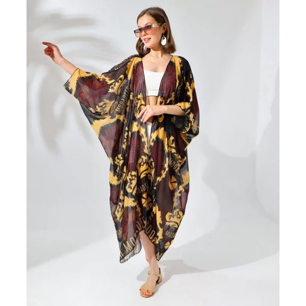 Kadın Rahat Kesim Şifon Kimono - Kahve