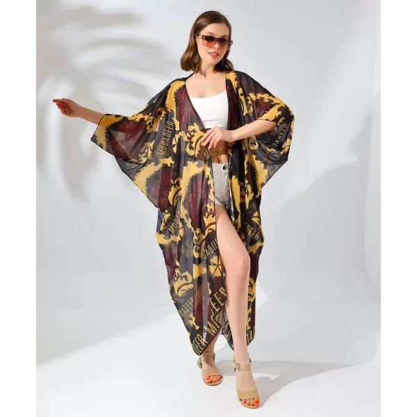 Kadın Rahat Kesim Şifon Kimono - Kahve