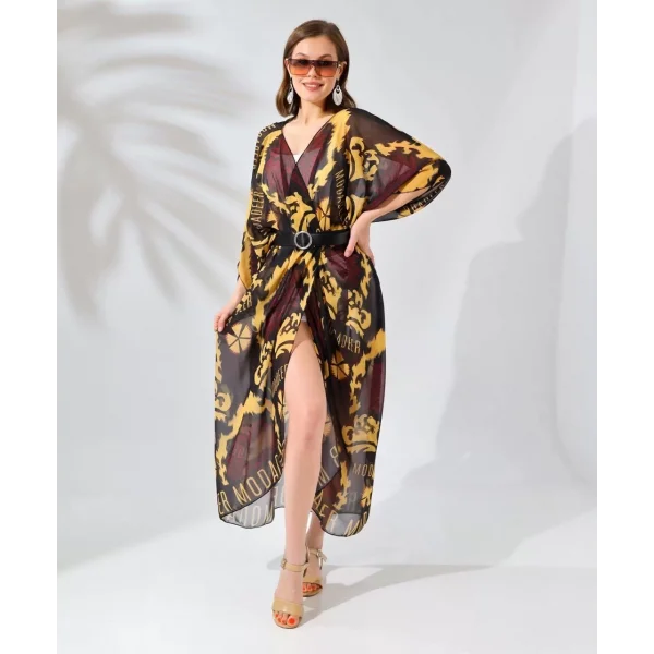 Kadın Rahat Kesim Şifon Kimono - Kahve