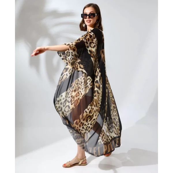 Kadın Rahat Kesim Şifon Kimono - Leopar