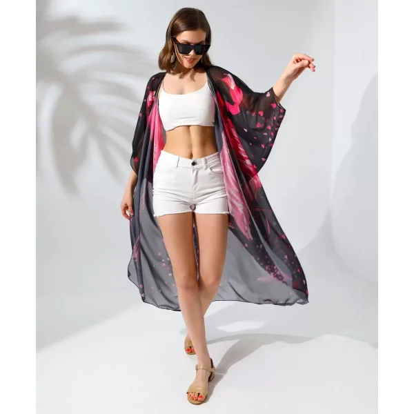 Kadın Rahat Kesim Şifon Kimono - Siyah