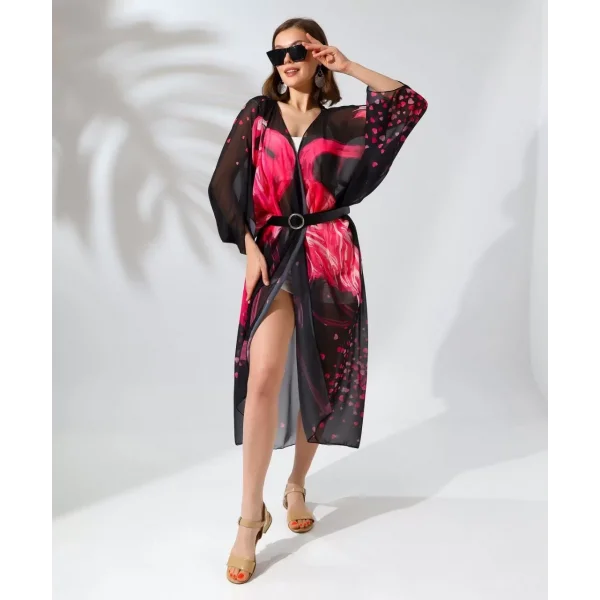 Kadın Rahat Kesim Şifon Kimono - Siyah