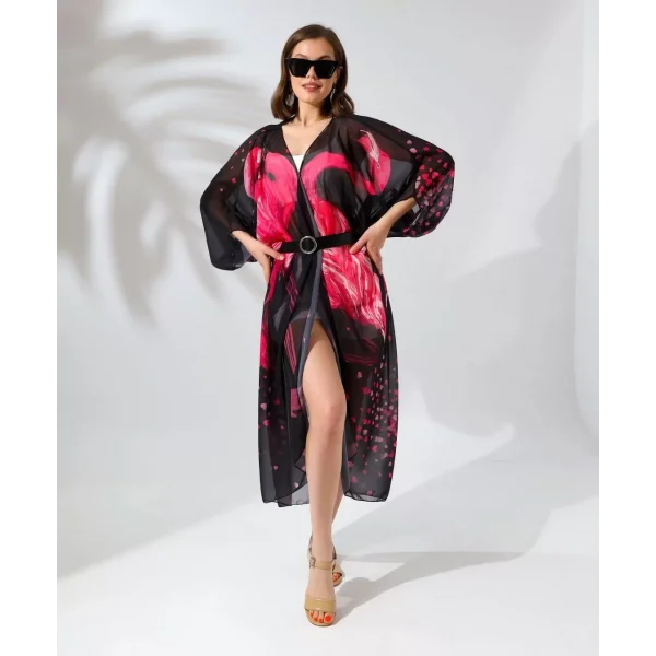 Kadın Rahat Kesim Şifon Kimono - Siyah