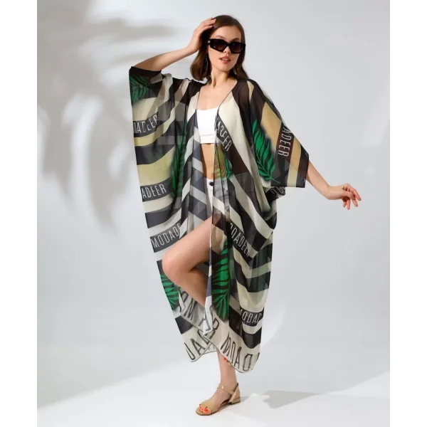 Kadın Rahat Kesim Şifon Kimono - Yeşil