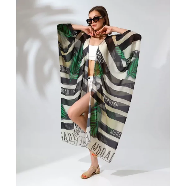 Kadın Rahat Kesim Şifon Kimono - Yeşil