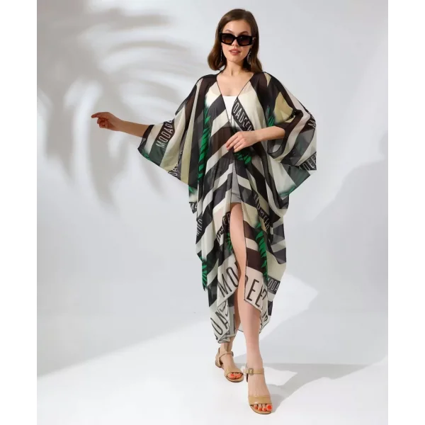 Kadın Rahat Kesim Şifon Kimono - Yeşil