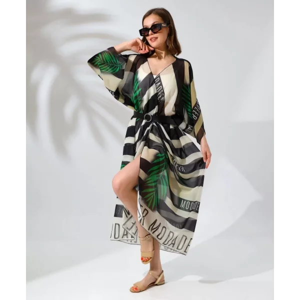 Kadın Rahat Kesim Şifon Kimono - Yeşil