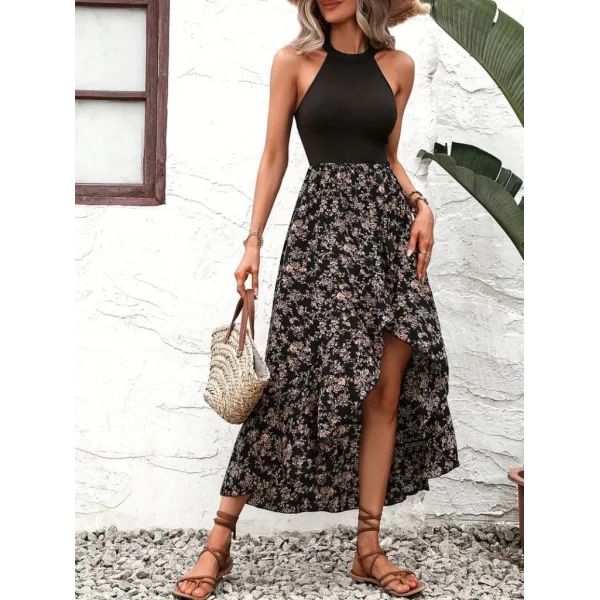 Kadın Reglan Kol Daire Yaka üst Viskon Alt Süprem Desenli Midi Elbise