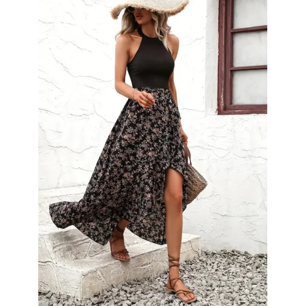 Kadın Reglan Kol Daire Yaka üst Viskon Alt Süprem Desenli Midi Elbise