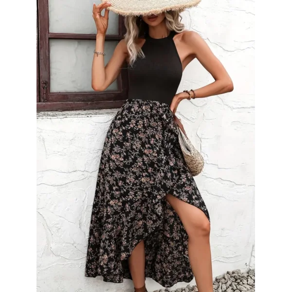 Kadın Reglan Kol Daire Yaka üst Viskon Alt Süprem Desenli Midi Elbise