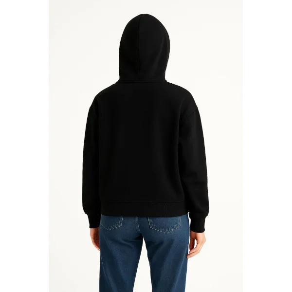 Kadın Samuray Ninja Çift Kapüşonlu Maske Detaylı Fermuarlı Kanguru Cepli Hoodie - Siyah