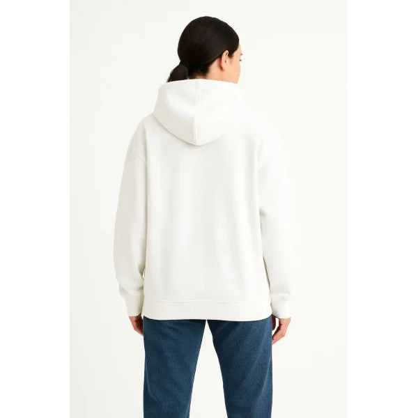 Kadın Samuray Ninja Çift Kapüşonlu Maske Detaylı Fermuarlı Kanguru Cepli Hoodie - Beyaz