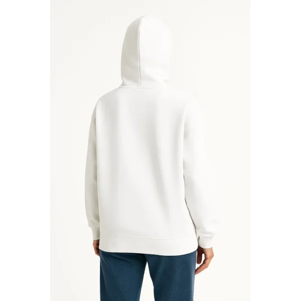 Kadın Samuray Ninja Çift Kapüşonlu Maske Detaylı Fermuarlı Kanguru Cepli Hoodie - Beyaz