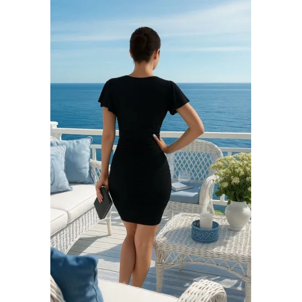 Kadın Sandy Kumaş V Yaka Mini Boy Elbise