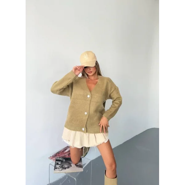 Kadın şardonlu Uzun Triko Hırka