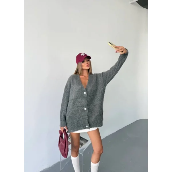 Kadın şardonlu Uzun Triko Hırka