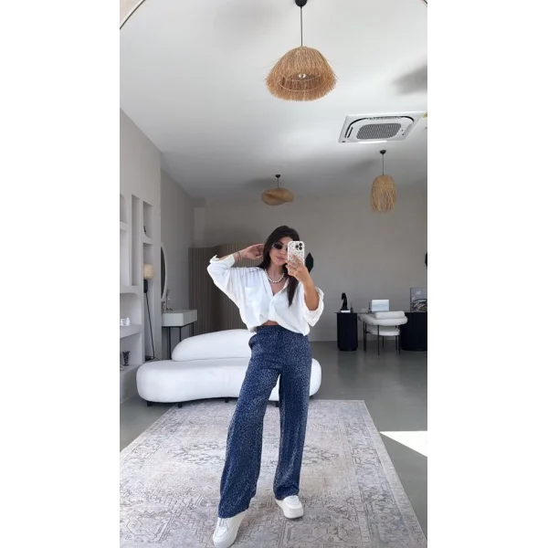 Kadın Saten Kumaş Leopar Desenli Pantolon